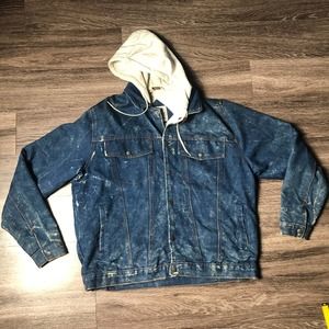 Vintage Mens Saugatuck Hooded Acid Wash Denim Jacket XL